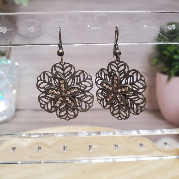 Bohemian Circular Bronze Metal Dangle Lightweight Earrings Dangling Exotic - Picture 1 of 4